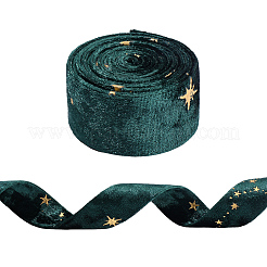 Двусторонние байковые ленты со звездами и золотым тиснением&nbsp;SRIB-GF0001-55B