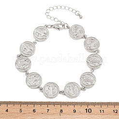 Плоская круглая цепочка со звеньями из латуни Святого Бенедикта для женщин&nbsp;BJEW-K248-06A-P