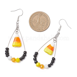 Серьги-подвески из кукурузной латуни и стекла&nbsp;EJEW-JE06660