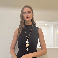 Сердце и капля сплав пластик имитация жемчуга кулон слайдер змейка цепи длинные ожерелья для женщин&nbsp;WG79394-02