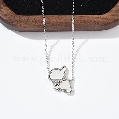Милые ожерелья с подвеской в форме кошки из нержавеющей стали 304 с натуральным белым ракушечным узором для женщин&nbsp;NJEW-M101-01P
