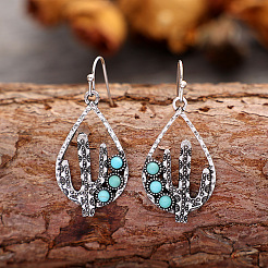 Серьги с подвесками из синтетического бирюзового сплава&nbsp;FS-WG8D1E3-01