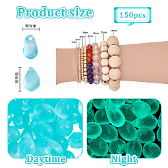 150 шт. светящиеся прозрачные матовые стеклянные подвески-слезинки&nbsp;FGLA-PH0001-10B