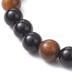 Женские эластичные браслеты из бусин натурального черного оникса&nbsp;BJEW-JB12902