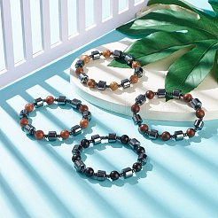 Эластичный браслет из бусин из натурального дерева и синтетического гематита&nbsp;BJEW-JB07937