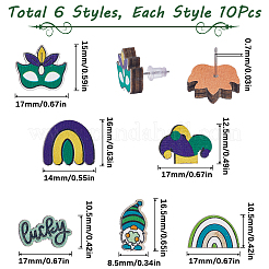 60 шт. 6 стиля деревянные серьги-гвоздики ко дню Святого Патрика&nbsp;EJEW-SC0001-42