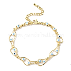 Латунные эмалевые плоские круглые звенья-цепочки с защитой от сглаза для женщин&nbsp;BJEW-G764-01G-03