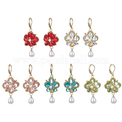 Серьги-подвески в форме цветка со стеклянными бусинами-капельками&nbsp;EJEW-MZ00670