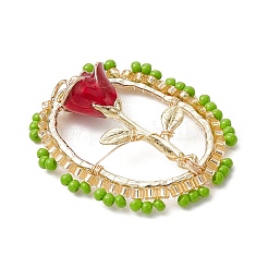 3 шт. стеклянные бусины овальной формы с подвесками в виде роз&nbsp;PALLOY-MZ00579