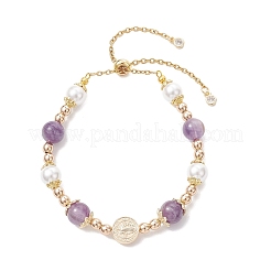 Браслеты-слайдеры для женщин с круглыми бусинами из латуни&nbsp;BJEW-JB12940