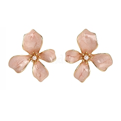 Цветок латунь эмаль серьги стержня&nbsp;EJEW-P308-02G-A