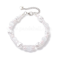 Браслеты из пластика с имитацией жемчуга и бусинами кошачий глаз для женщин&nbsp;BJEW-JB12912