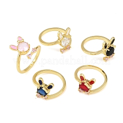 Женские кольца-манжеты с зайчиками и бантами из латуни с микропаве из кубических цирконий&nbsp;RJEW-A088-10G