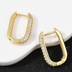 Овальная латунная серьга-кольцо с микропаве из прозрачного кубического циркония&nbsp;EJEW-C152-04G