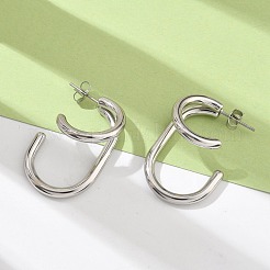 Двухслойные серьги-гвоздики в форме буквы С из нержавеющей стали 304&nbsp;EJEW-Z098-18P