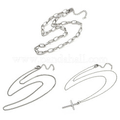 304 нержавеющая сталь крест кулон 3 слой ожерелья для женщин&nbsp;LS-NJEW-F343-02P