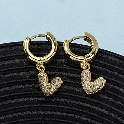 Серьги-кольца в форме сердца с микропаве из прозрачных кубических цирконий из латуни&nbsp;EJEW-K267-13G