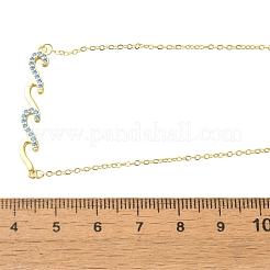 Латунный микропаве светло-голубой кубический цирконий волнообразный кулон кабельная цепь ожерелья для женщин&nbsp;NJEW-R005-01G