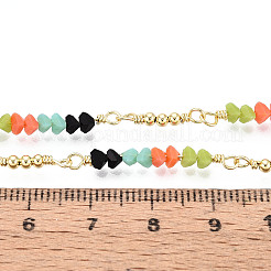 Цепочки ручной работы из латунных звеньев с овальными и треугольными стеклянными бусинами&nbsp;KK-N281-06G