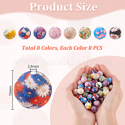 64 шт. 8-х цветные круглые силиконовые фокусные бусины&nbsp;SIL-GA0001-29A
