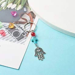 Брелок из натуральных и окрашенных малайзийских нефритовых бусин и синтетических бирюзовых бусин&nbsp;KEYC-JKC00267-01