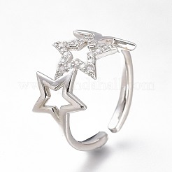 Латунные кольца из манжеты с прозрачным цирконием&nbsp;RJEW-N031-25P