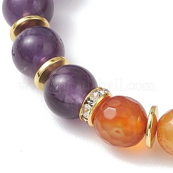 Эластичные браслеты из круглых бусин из натурального сердолика и аметиста&nbsp;BJEW-JB13318
