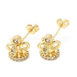 Серьги-гвоздики с короной из латуни с микропаве из прозрачных кубических цирконий для женщин&nbsp;EJEW-G460-04G