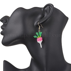 Серьги-подвески в форме моркови из стеклянных бусин из нержавеющей стали 304&nbsp;EJEW-MZ00579-01