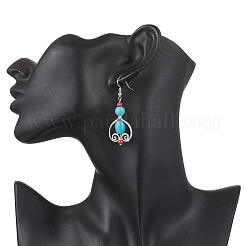 Овальные серьги-подвески из синтетической бирюзы в тибетском стиле&nbsp;EJEW-JE06575-1