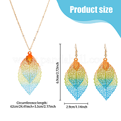 2 комплект из 2-х цветного филигранного колье с подвеской в виде листа и сережек-подвесок&nbsp;SJEW-FI0001-03