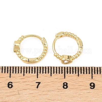 Серьги-кольца из латуни с микропаве и прозрачным кубическим цирконием в форме сердца&nbsp;EJEW-D348-26G-1