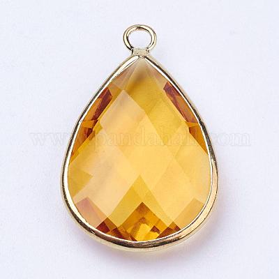 Золотые тона латунные стеклянные подвески слезинки&nbsp;GLAA-M006-A-20G-1