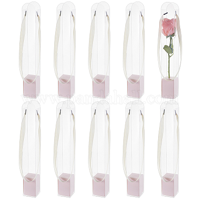 5 шт. прозрачных пластиковых упаковочных коробок для цветов с бумажными лотками и ручками-лентами&nbsp;CON-WH0107-69C-1
