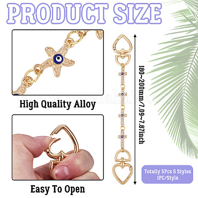 5 шт. 5 стиля цепи из сплава от сглаза цепи-удлинители для сумок&nbsp;AJEW-TAC00036-1