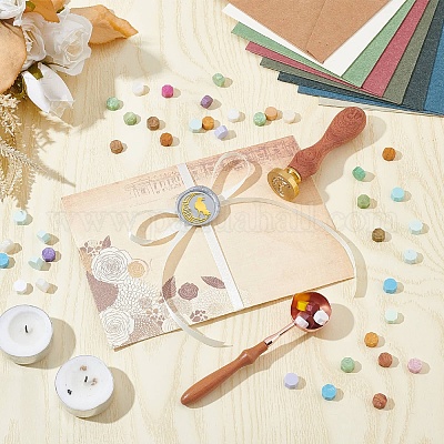 Латунная восковая печать с деревянной ручкой AJEW-WH0412-0291-1