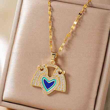 Латунный веер из синей эмали с подвеской в виде сердца CL4028-1-1