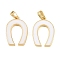 Brass Enamel Pendants, Horseshoes Charms, with Enamel, Golden, White, 19.5x14x2.5mm, Hole: 5x2.5mm