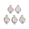 Natural Rose Quartz Faceted Connector Charms, Rack Plating Brass Teardrop Links, Platinum, 16.5x9.5x4mm, Hole: 1.4mm