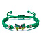 Alloy Link Bracelets, Polyester Cord Braided Bracelets for Women, Butterfly, Green, 6-1/4~11-3/4 inch(16~30cm)