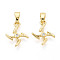 Brass Micro Pave Clear Cubic Zirconia Charms, Windmill Charms, Real 18K Gold Plated, 13x11x2mm, Hole: 4.5x2.5mm