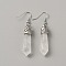 Natural Quartz Crystal Bullet Dangle Earrings, Platinum Plated Zinc Alloy Jewelry for Women, 53mm, Pin: 0.5mm