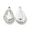 Alloy Glass Pendants, Crystal Rhinestone Teardrop Charm, Platinum, Clear, 22x14x5mm, Hole: 2mm