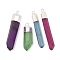 Natural Quartz Crystal Pointed Pendants, Bullet Shape, Dyed, with Platinum Brass Finding, Mixed Color, 35~53x7~13x5.5~10mm, Hole: 2.5mm