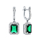 Sterling Silver Glass Rectangle Hoop Earring for Women, Green