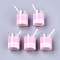 Glass Bottle Pendant Decorations, Imitation Fruit Juice Charms, with Epoxy Resin and Polymer Clay inside, Platinum Tone Iron Eye Pin, Two Tone, Pearl Pink, 33~35x20mm, Hole: 1.8mm