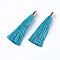 Polyester Tassel Big Pendant Decorations, with Alloy Finding, Golden, Deep Sky Blue, 58~65x7~25mm, Hole: 1.5mm