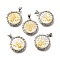 Brass with Natural Shell Carved Pendants, Rack Plating, Flat Round with Butterfly, Platinum, 22x19.5x3mm, Hole: 3x4mm