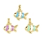 Brass Enamel Pendants, Golden, Fish, 17x19.5x5mm, Hole: 2x4.5mm