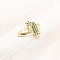 Adjustable Brass Micro Pave Cubic Zirconia Cuff Rings for Women, Cactus, Real 18K Gold Plated, Green, 16.5x12mm, adjustable